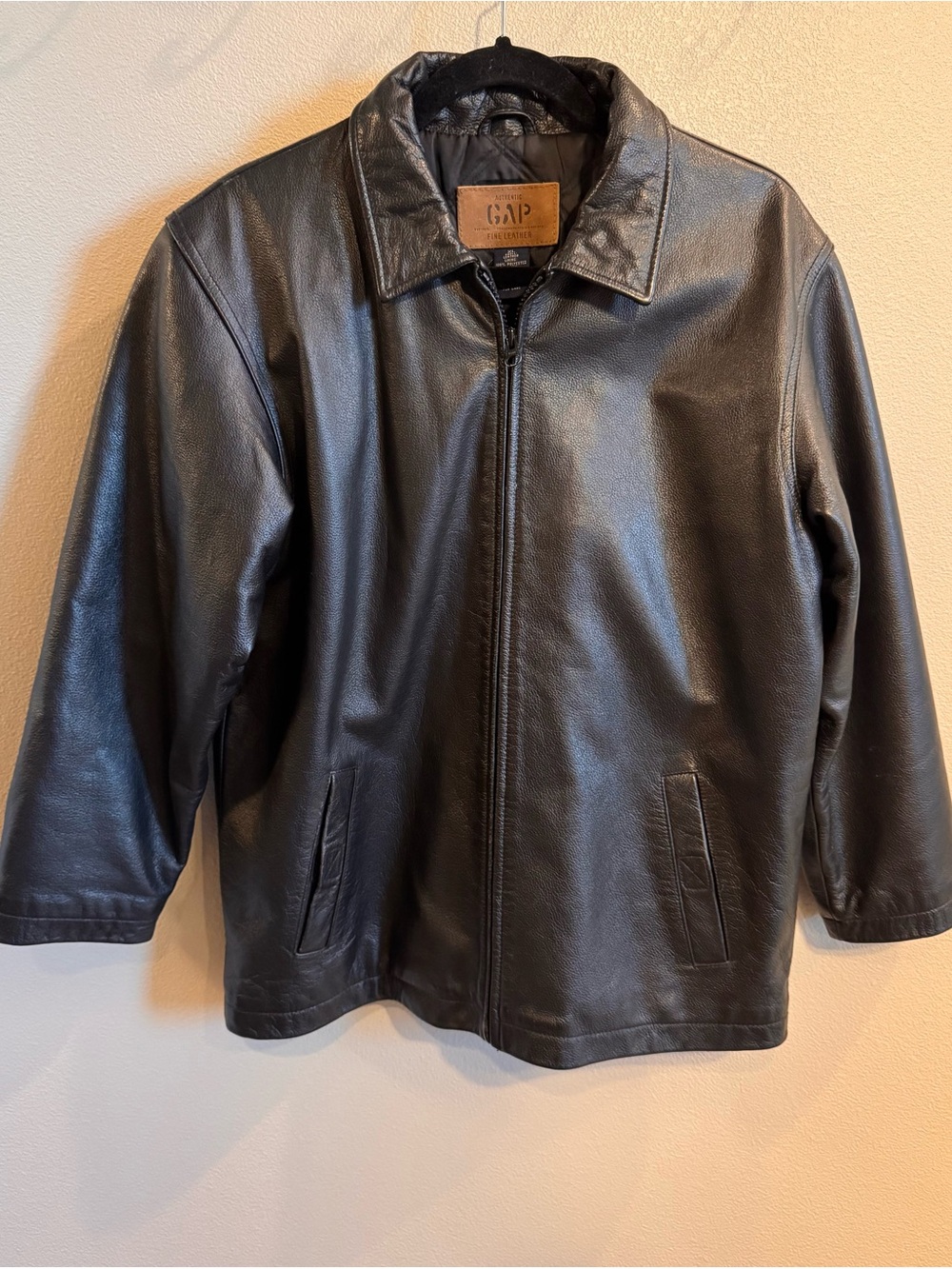 GAP VINTAGE Boys Black Leather Zip-Front Bomber Jacket Y2K